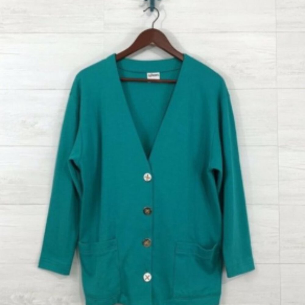 ❤️ RARE Vintage Green Teal Long Button Up Cardigan